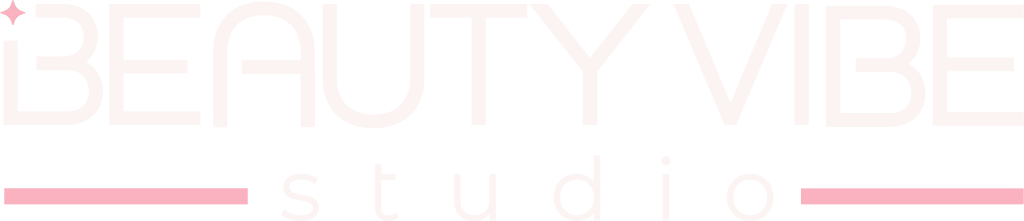 Logo Beauty Vibe Studio z różowymi akcentami na czarnym tle