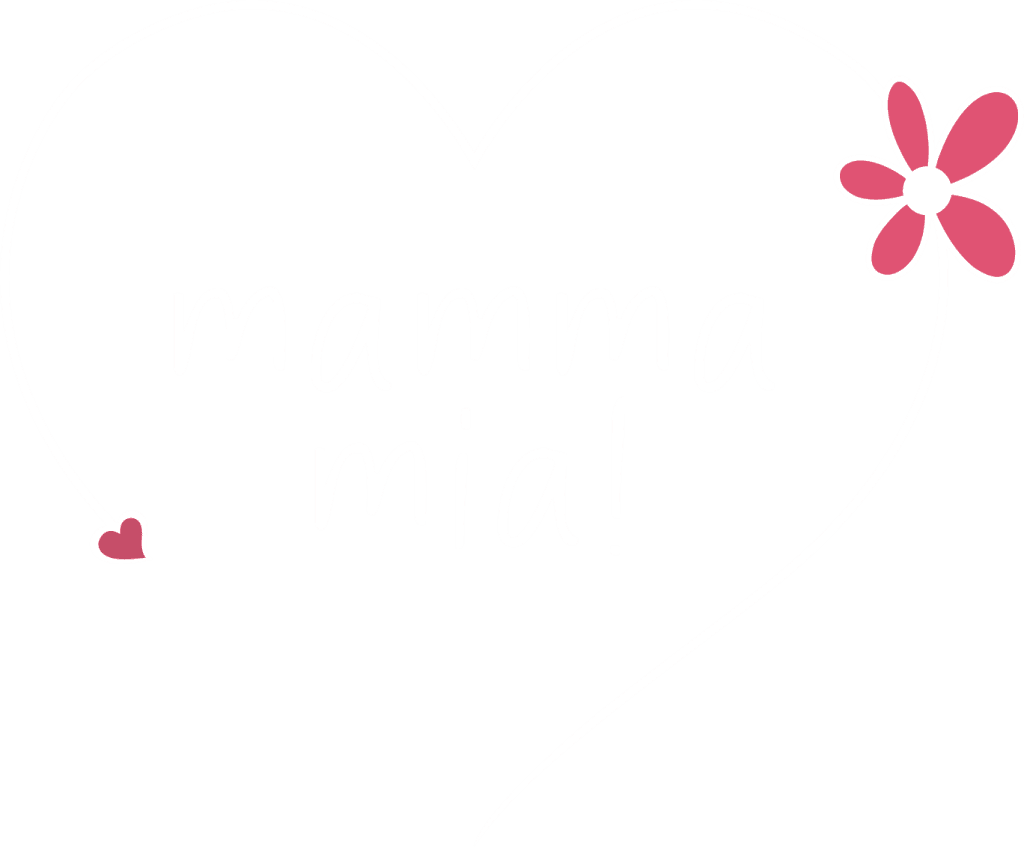 Serce z napisem mamma mia i różowym kwiatkiem
