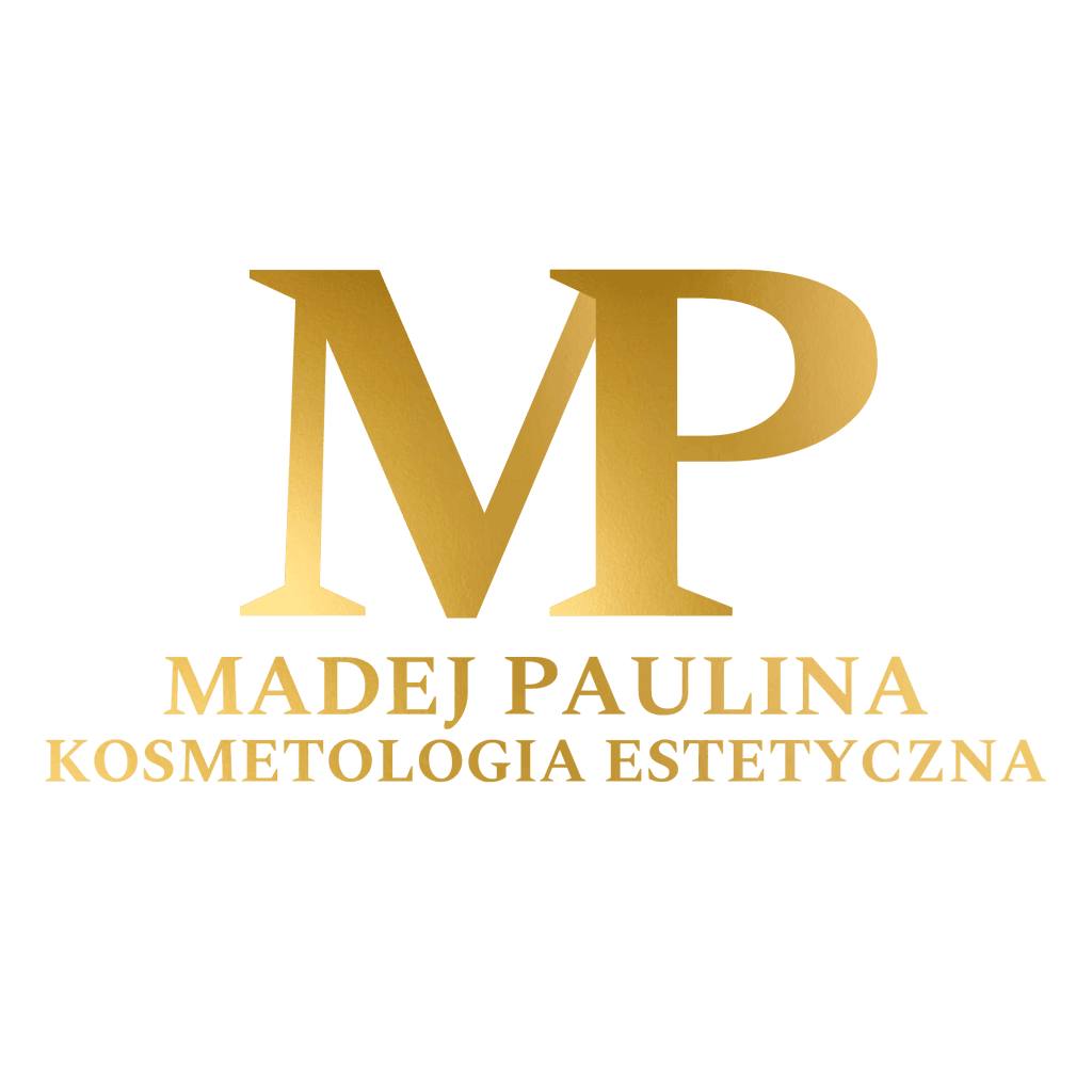 Złote logo Madej Paulina Kosmetologia Estetyczna na czarnym tle