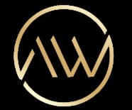 Logo MedandBeauty w stylu minimalistycznym z złotym napisem na czarnym tle