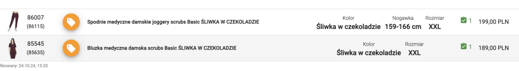 Spodnie i bluza medyczna damska w kolorze śliwka w czekoladzie, rozmiar XXL.