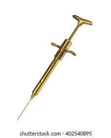 Złota strzykawka medyczna na białym tle