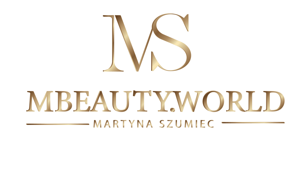 Eleganckie złote logo MBEAUTY.WORLD związane z modą medyczną