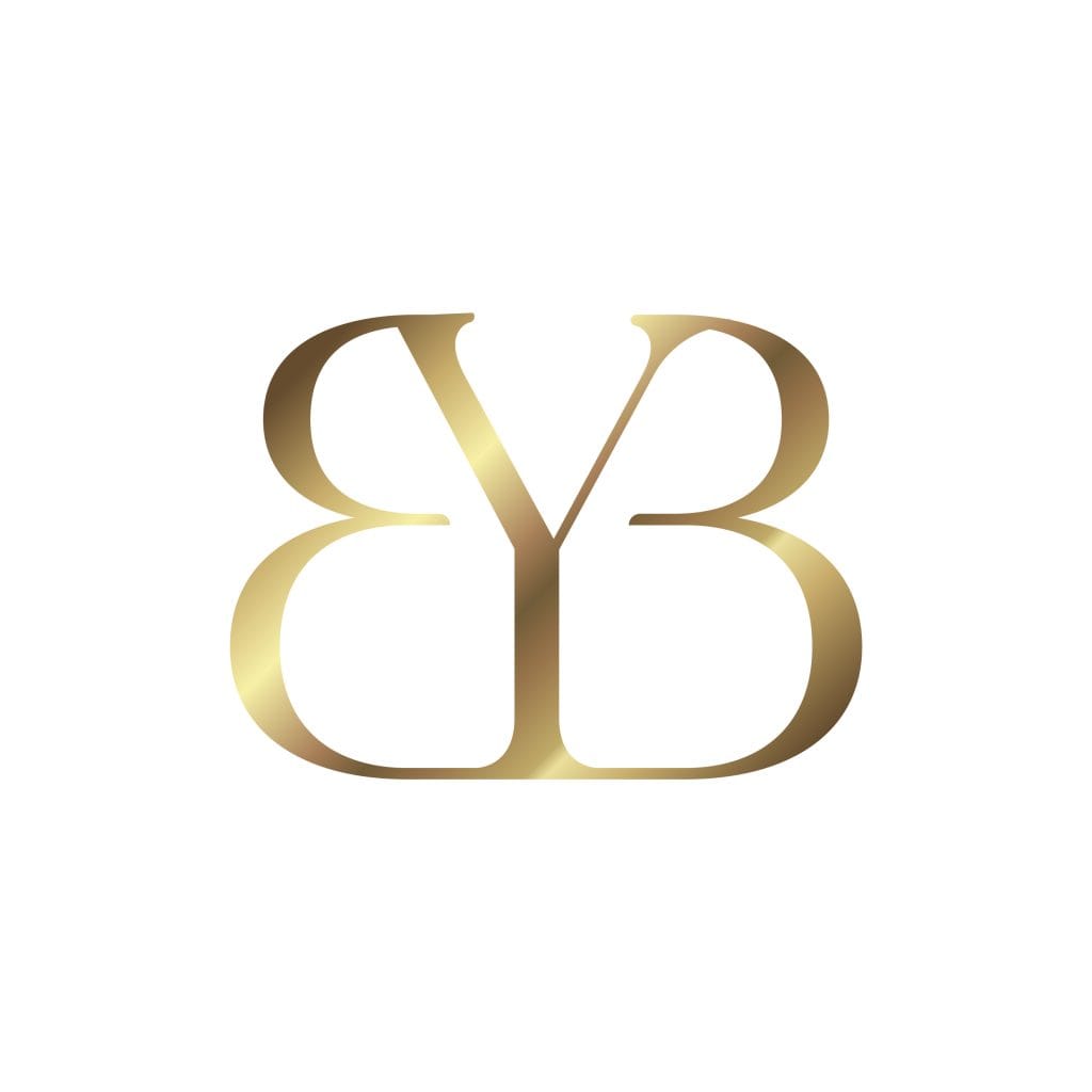 Eleganckie złote logo medandbeauty z literami B i Y