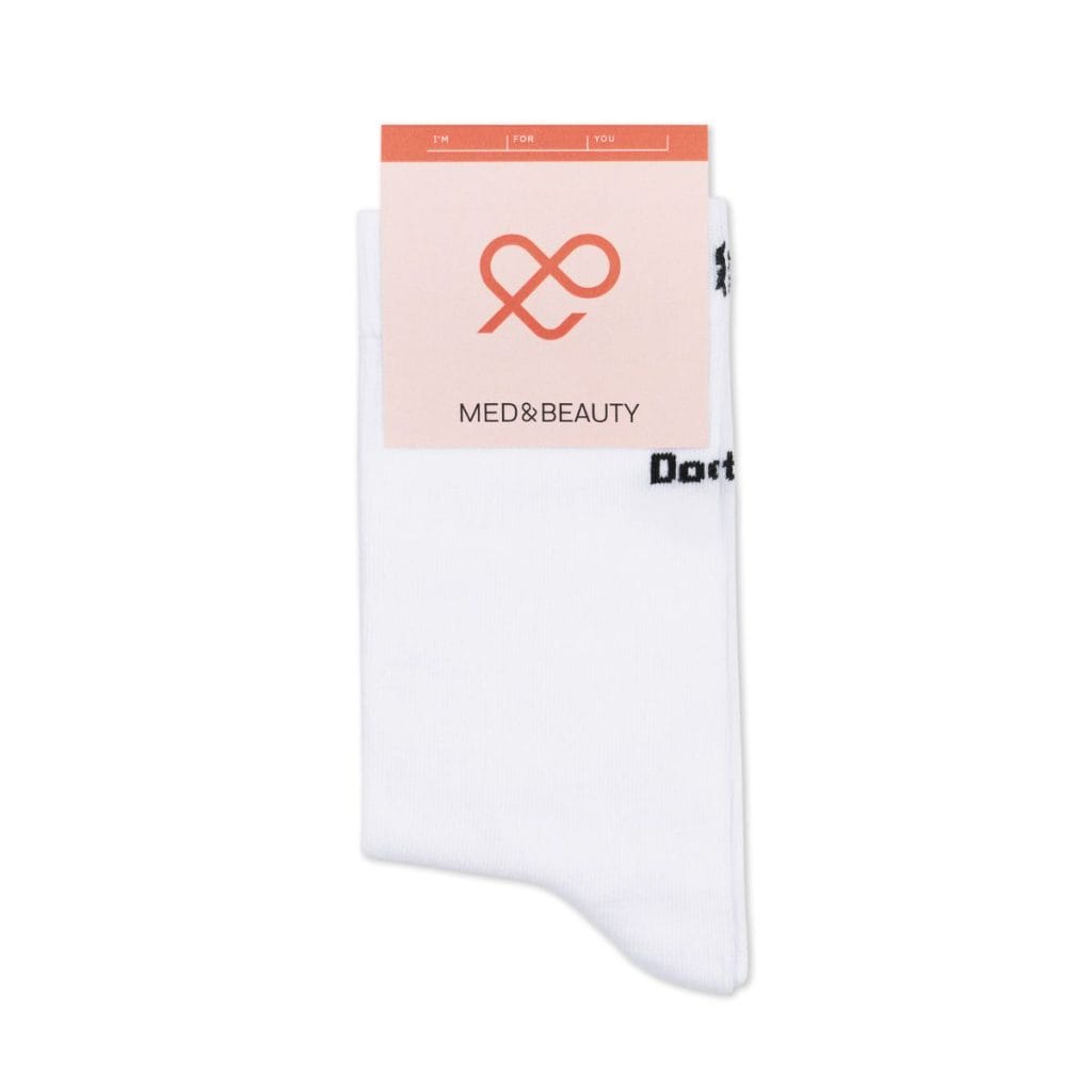 White FUTURE DOCTOR medical socks with MED&BEAUTY logo