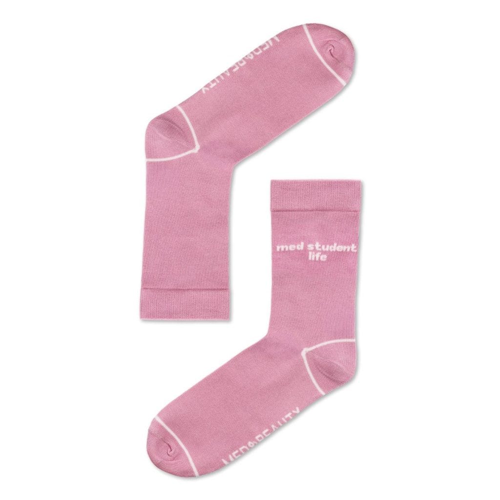 Calzini da medico rosa con scritta Med Student Life.