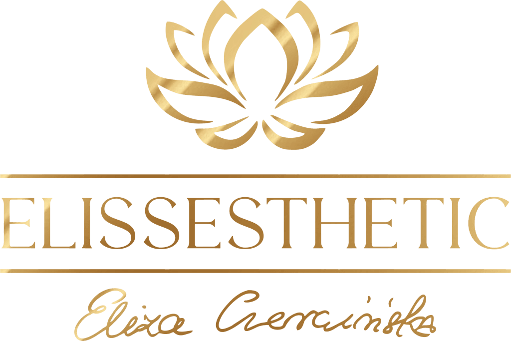 Logo marki ElissesThetic z motywem złotego kwiatu i podpisem