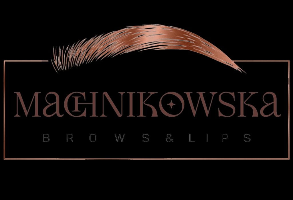 Eleganckie logo Maginikowska z motywem brwi i ust