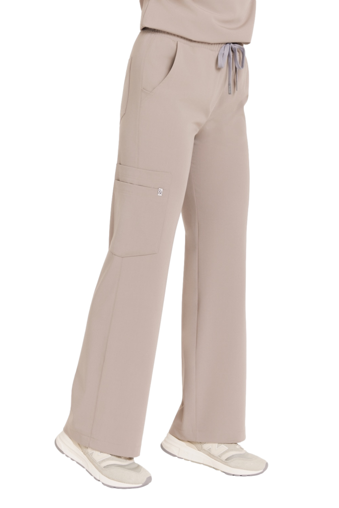 Spodnie medyczne damskie SZEROKIE scrubs Basic LATTE