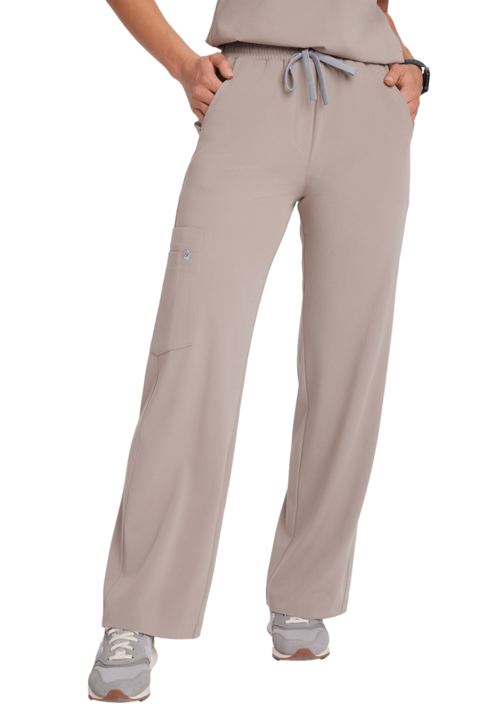 Spodnie medyczne damskie SZEROKIE scrubs Basic LATTE