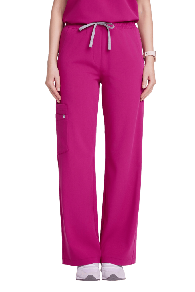 Spodnie medyczne damskie SZEROKIE scrubs Basic MAGENTA