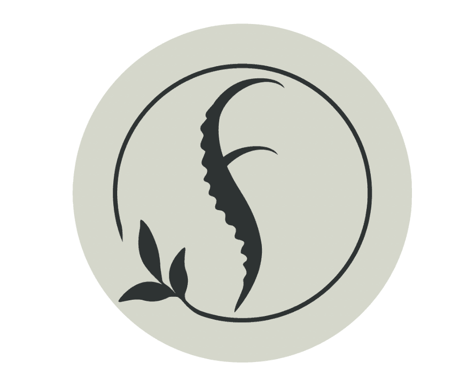 Logo z motywem konturu twarzy i liści symbolizujące naturalną pielęgnację