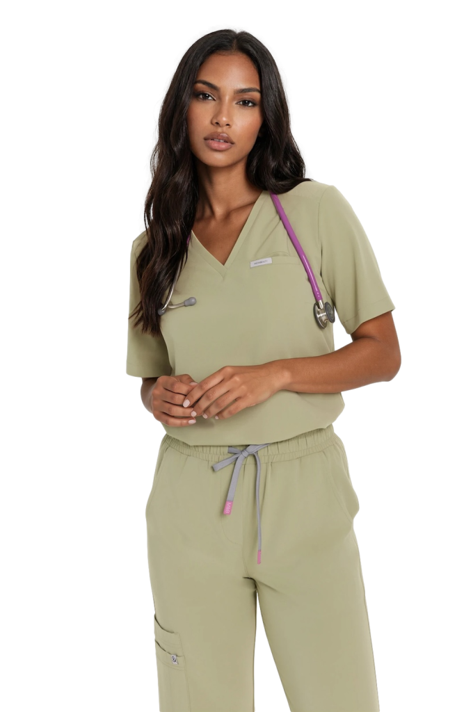 Bluzka medyczna damska scrubs Basic One Pocket GREEN TEA
