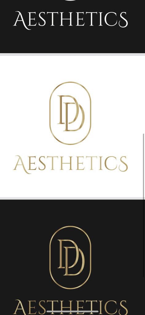 Logo Aesthetics w kolorze złotym na białym i czarnym tle