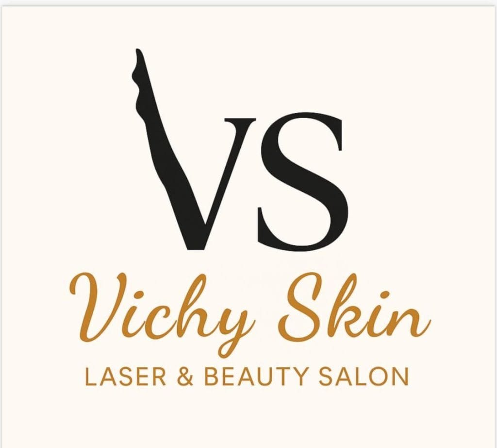 Logo salonu urody Vichy Skin z motywem sylwetki nogi