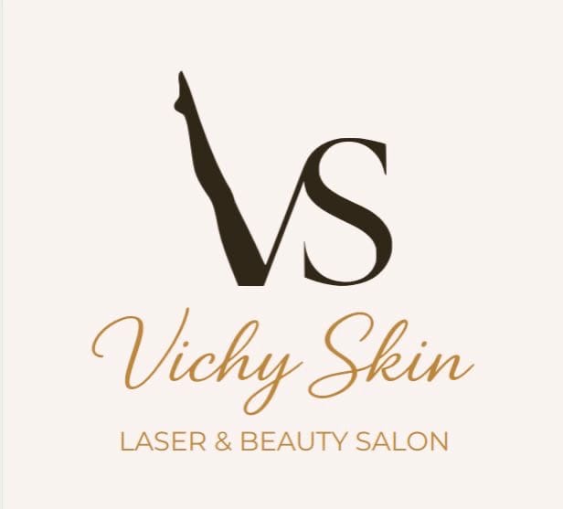 Logo salonu urody i lasera Vichy Skin z motywem nogi i inicjałami VS