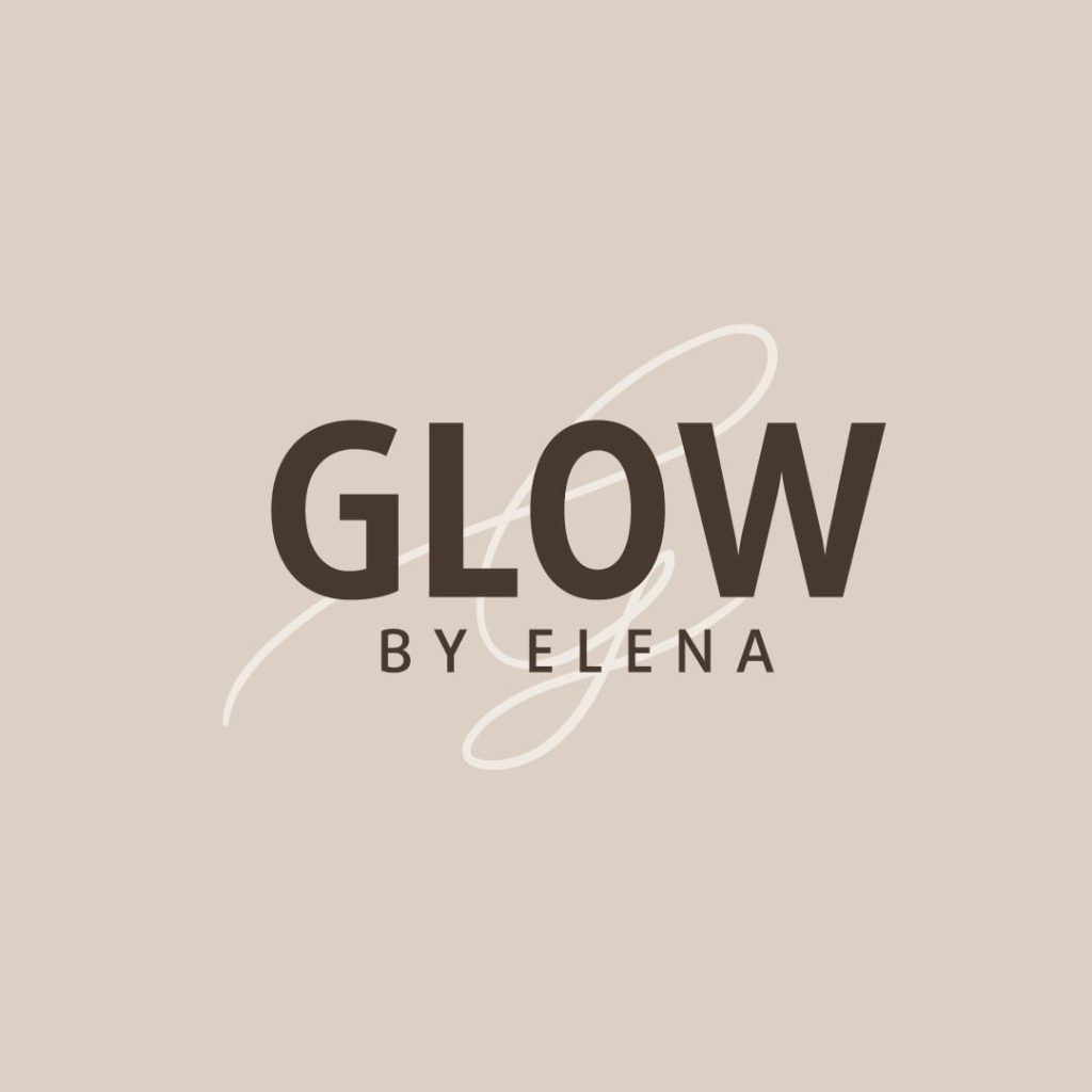 Logo GLOW BY ELENA na beżowym tle