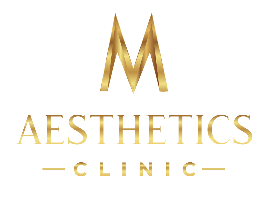 Eleganckie złote logo kliniki medycyny estetycznej na czarnym tle