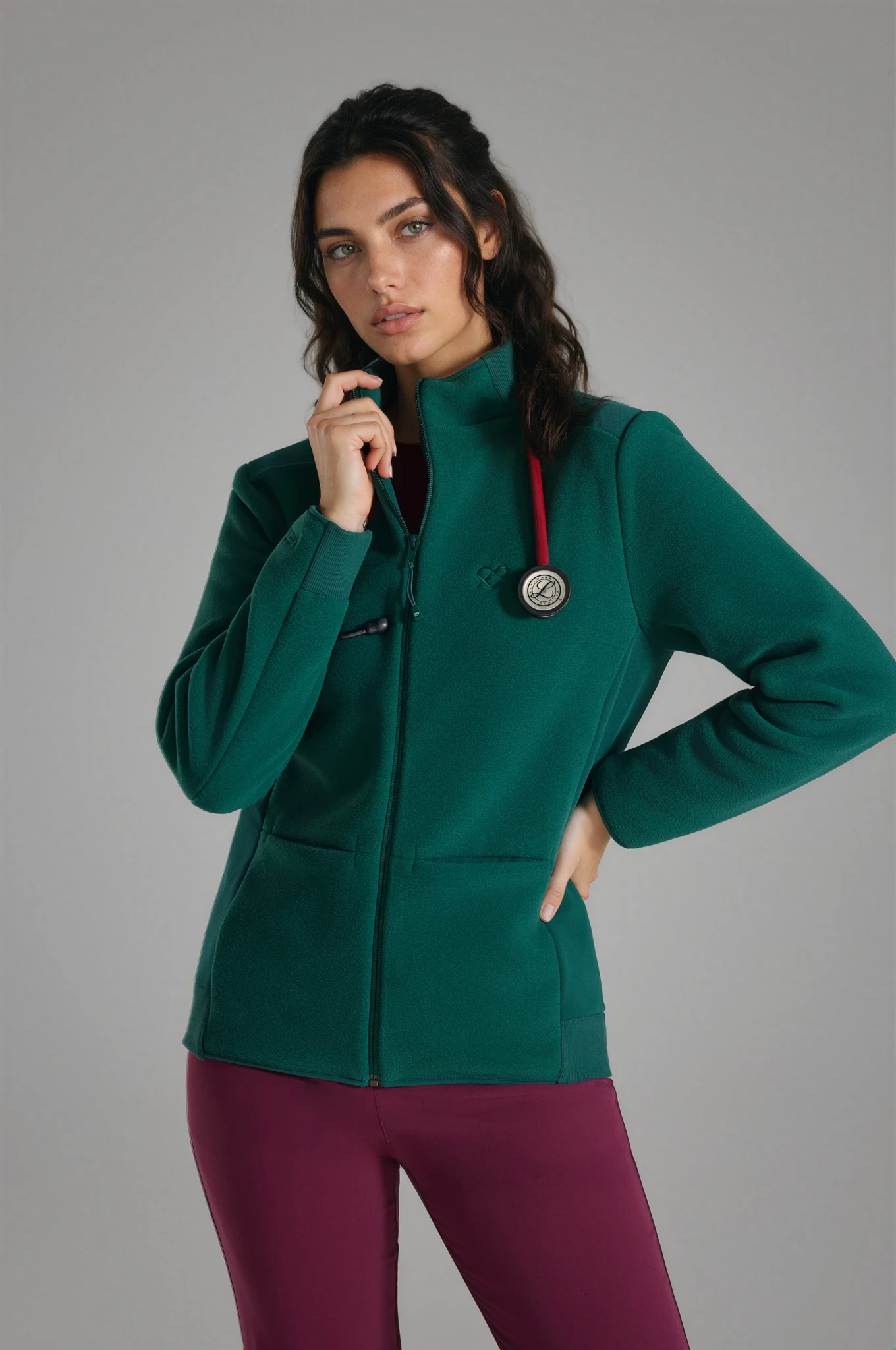 Felpa con cappuccio in pile medicale da donna BOTTLE GREEN