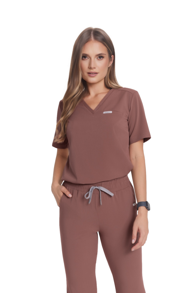 Bluzka medyczna damska scrubs Basic One Pocket HAZELNUT