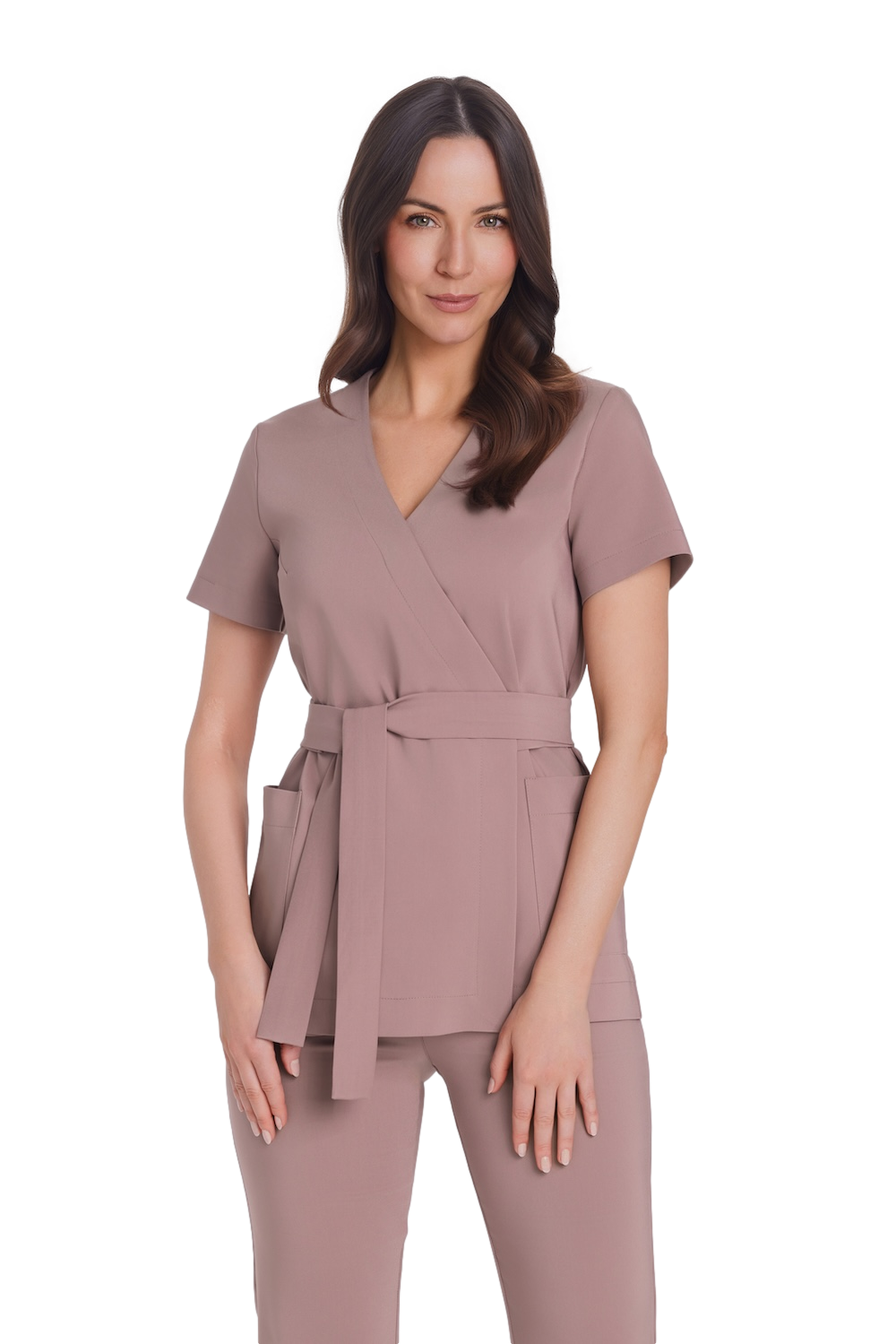 Női rövid ujjú orvosi boríték tunika Premium Mocca
