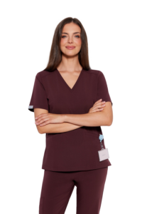 Women’s medical blouse scrubs basic Plum in chocolate