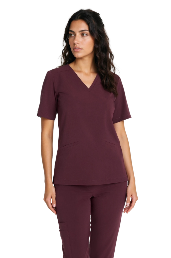 Women’s medical blouse scrubs basic Plum in chocolate