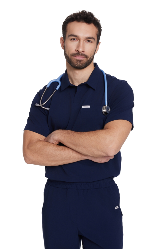 Camicetta medica da uomo Polo scrubs Basic blu navy