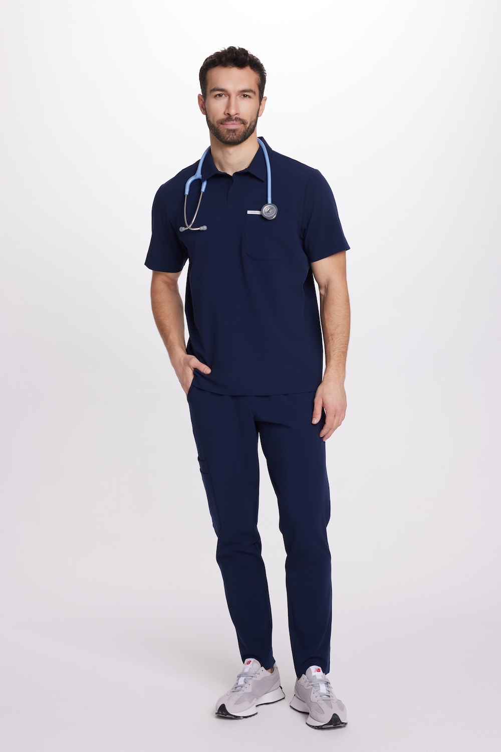 Camicetta medica da uomo Polo scrubs Basic blu navy