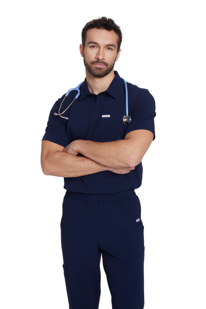 Camicetta medica da uomo Polo scrubs Basic blu navy