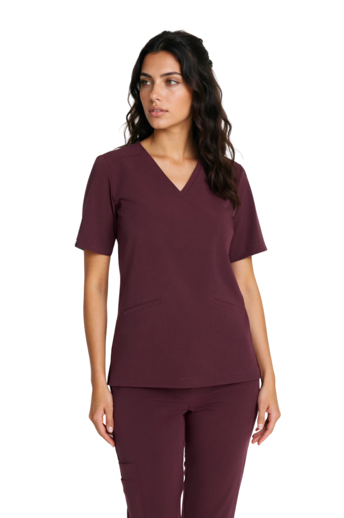 Bluzka medyczna damska scrubs Basic ŚLIWKA W CZEKOLADZIE