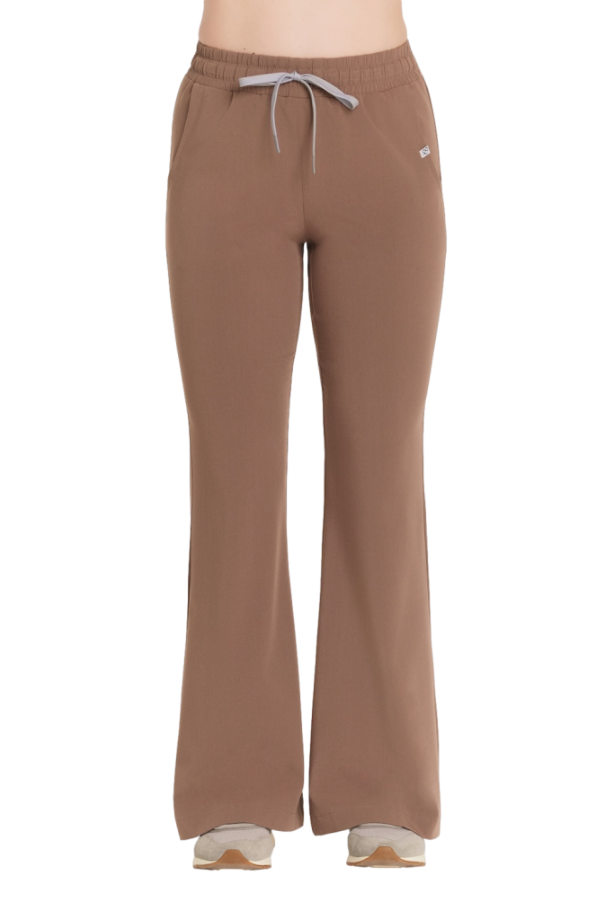 Spodnie medyczne damskie FLARE scrubs Basic KAKAO