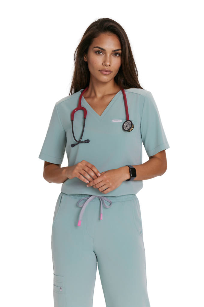Women’s Medical Blouse SCRUBS Basic One Pocket COLD PISTACHIO