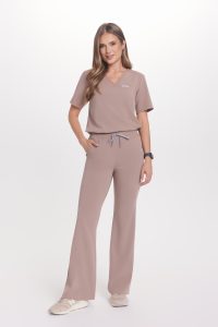 Spodnie medyczne damskie FLARE scrubs Basic CAPPUCCINO