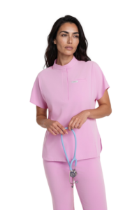 Bluzka medyczna damska scrubs Basic Flex BUBBLEGUM