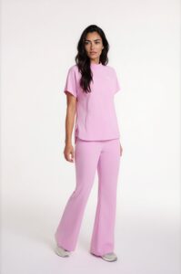 Dámske lekárske nohavice FLARE scrubs Basic BUBBLEGUM